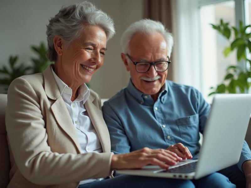 Professional UK couple reviewing fixed-rate bond investment options on laptop computer, representing secure financial planning and wealth management
